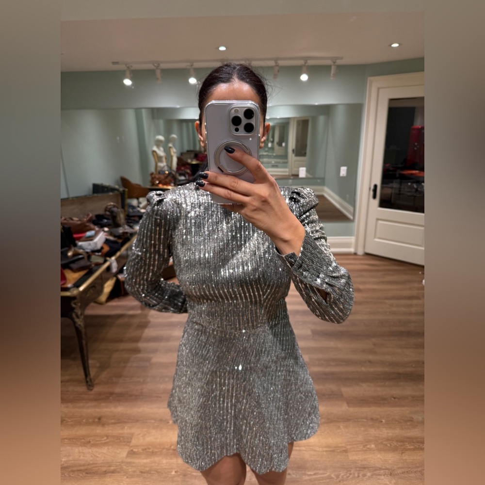 Brand new metallic silver fabric with a textured Dress